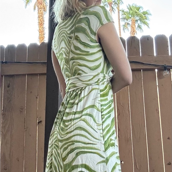 Soma Green and White Ruched Midi Sundress with Flutter Cap Sleeves - Picture 4 of 4